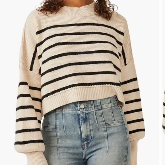 Free People Striped Cream and Black Crop Sweater - Picture 3 of 3